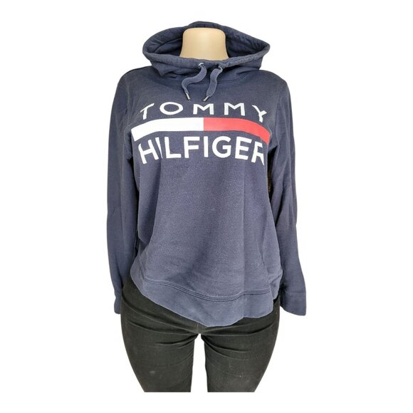 Tommy Hilfiger Womens Sport Navy Hoodie Sweatshirt Pullover With Drawstring Hood - Picture 1 of 5